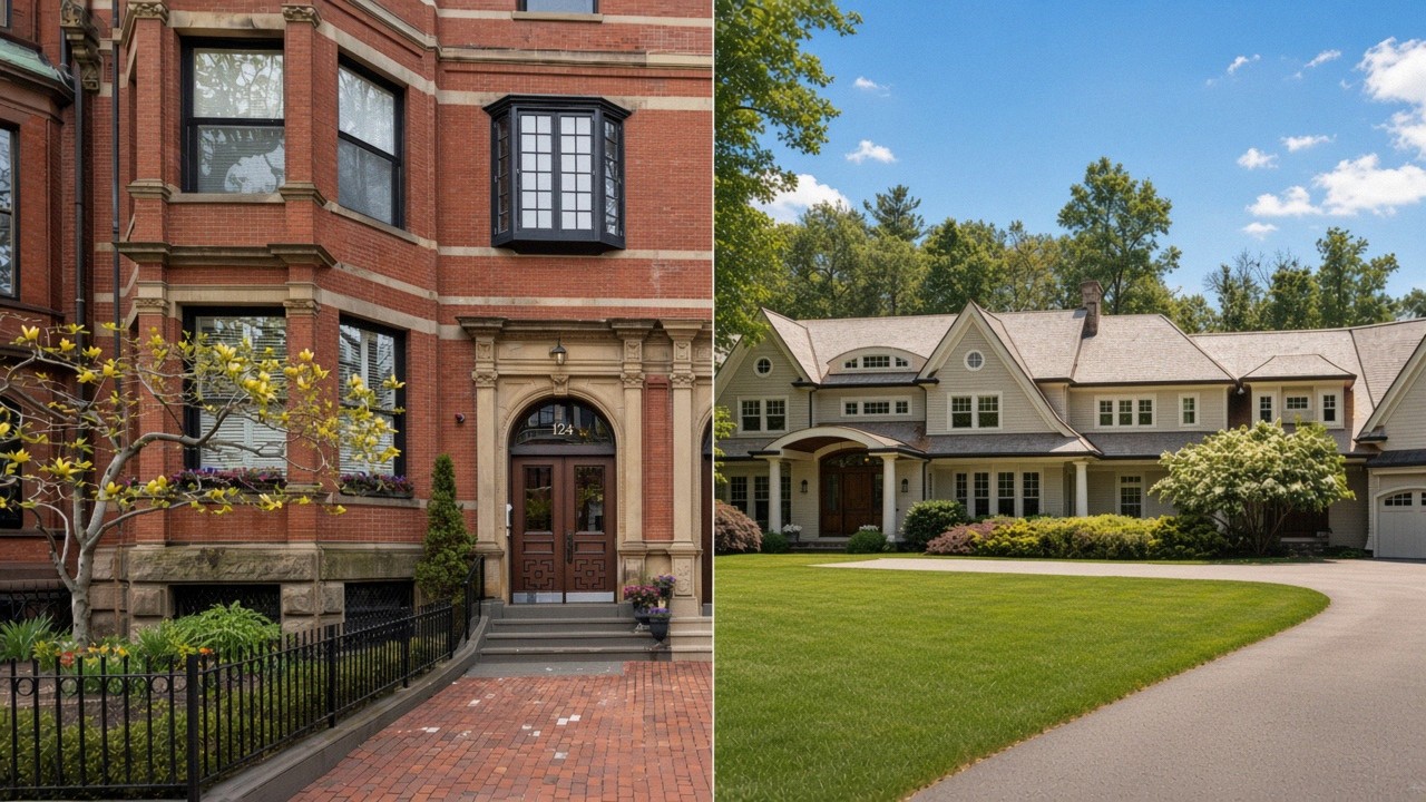 Back Bay brownstone and Weston-style estate showing what $5 million can buy