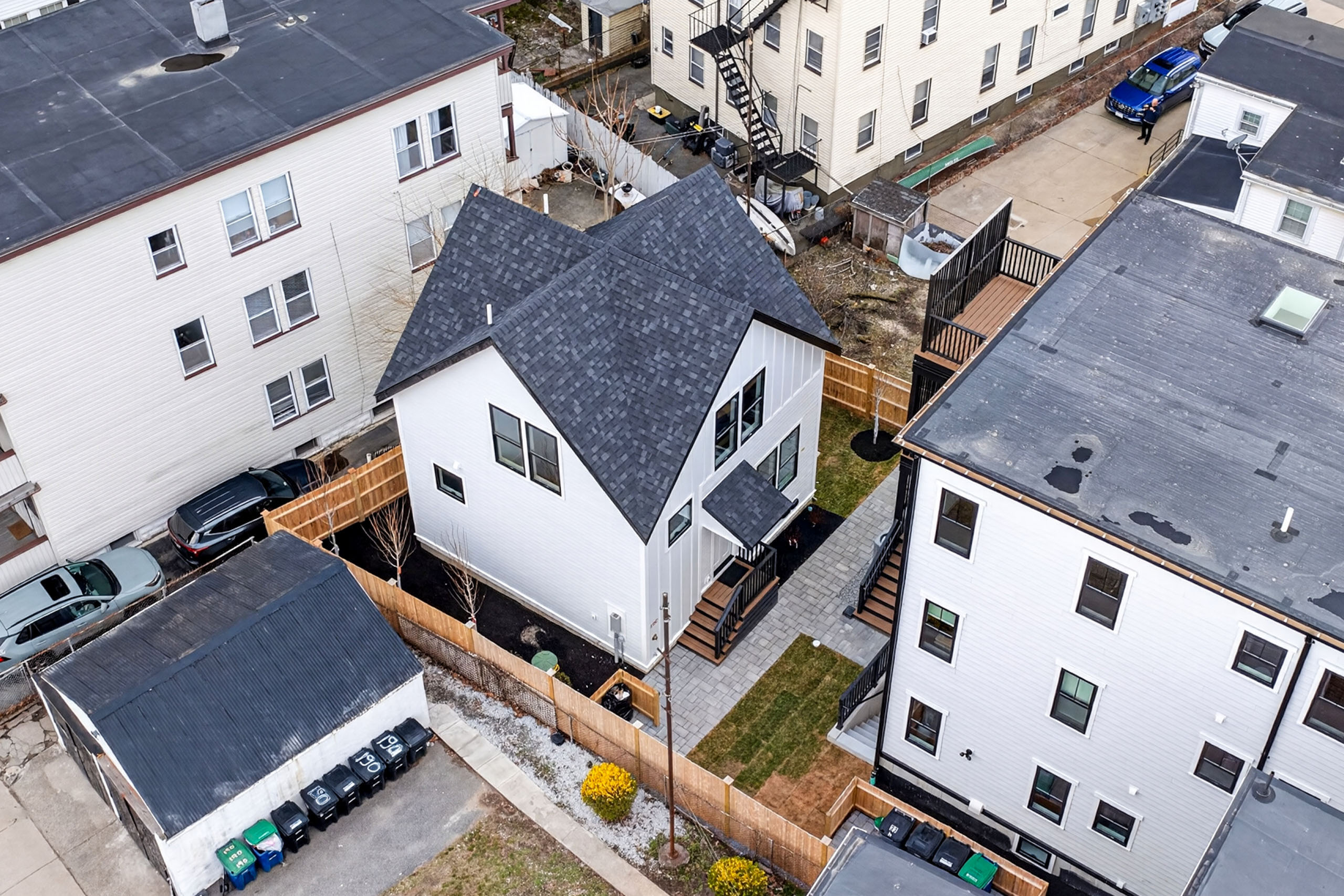 Aerial view of backyard cottage at 192 Washington Street UR in Somerville MA