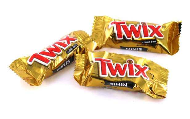 Twix fun-size bars with caramel showing
