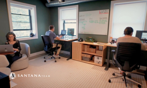 Santana Team operations staff working together in the office on closing coordination and transaction details