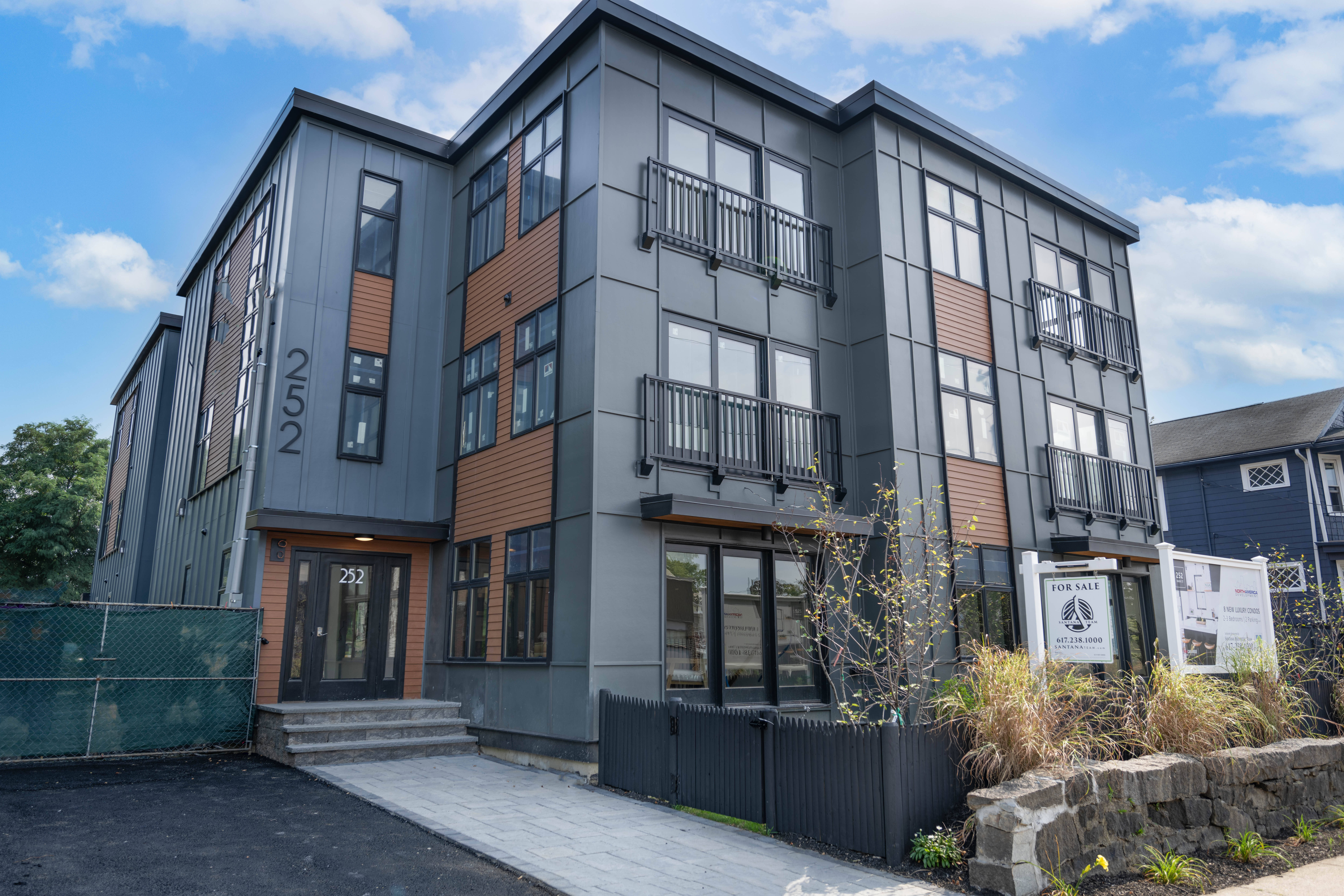 Modern condominium building at 252 Main Street in Medford, Massachusetts.