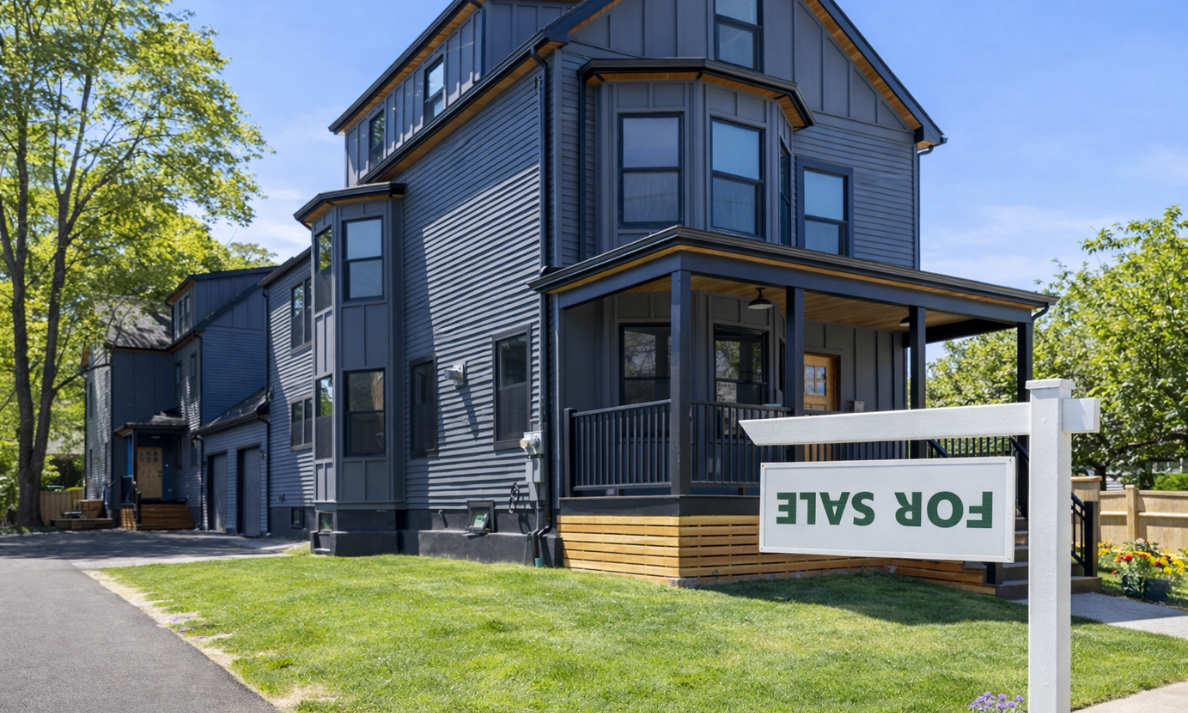 Upside down for sale sign in front of a home representing real estate myths and misconceptions in 2026