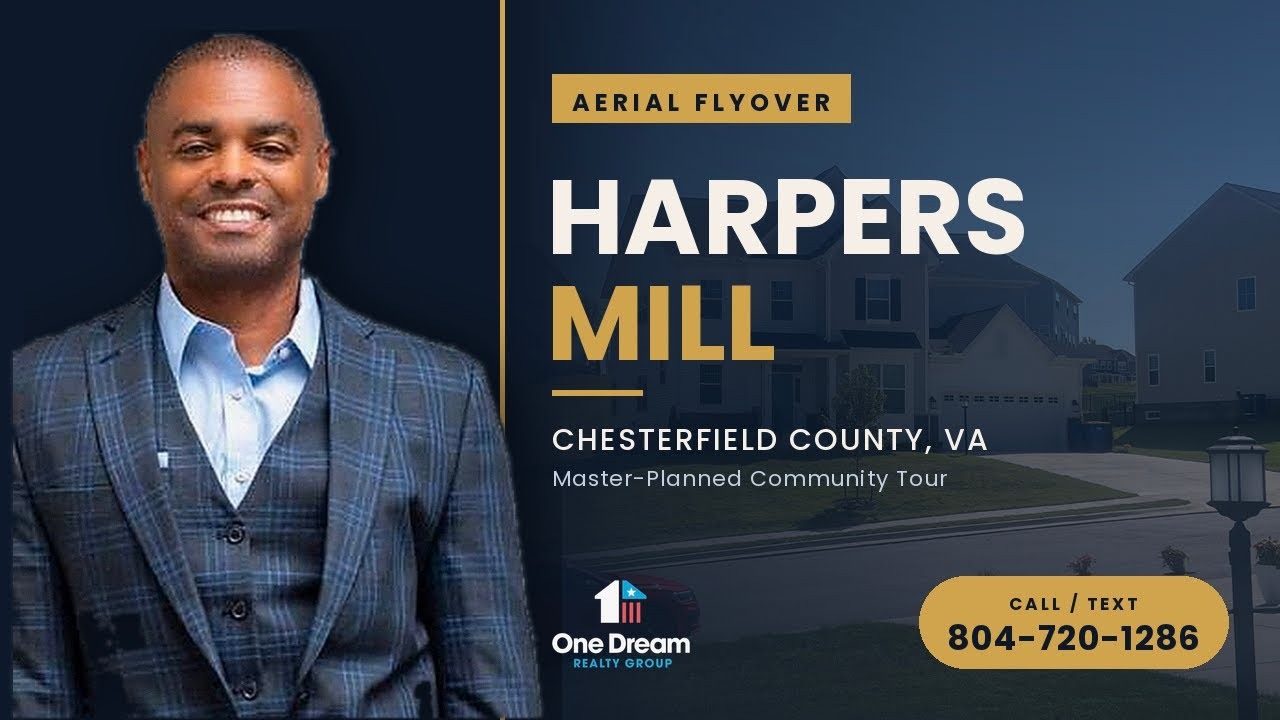 Aerial drone view of the Harpers Mill neighborhood in Chesterfield, VA