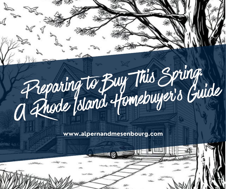 Couple reviewing home listings in a bright spring setting, preparing to buy a home in Rhode Island.