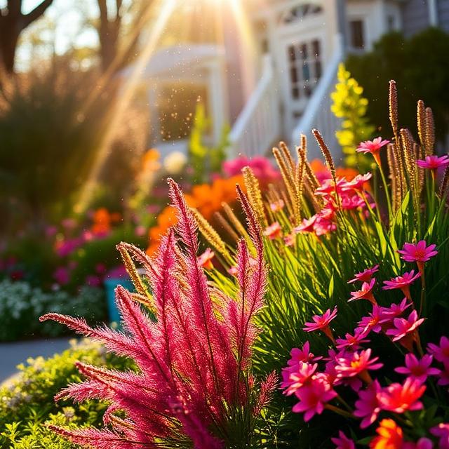 Rhode Island home with fresh landscaping, bright spring flowers, and a welcoming front entryway.