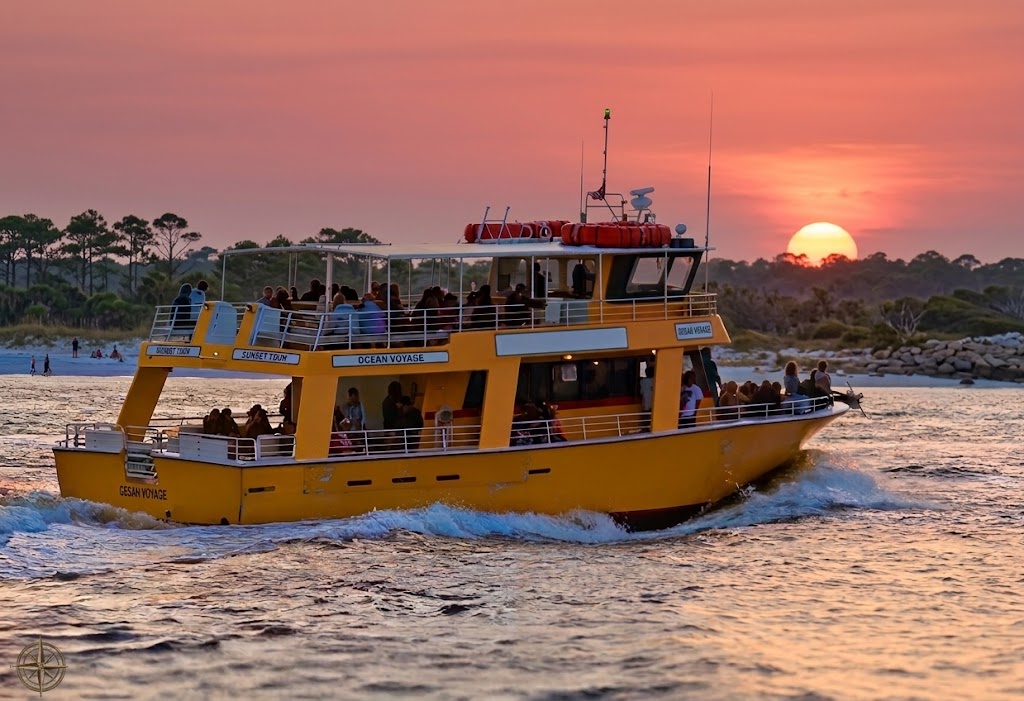 Florida Sunset Cruise, with pink sunset in the background