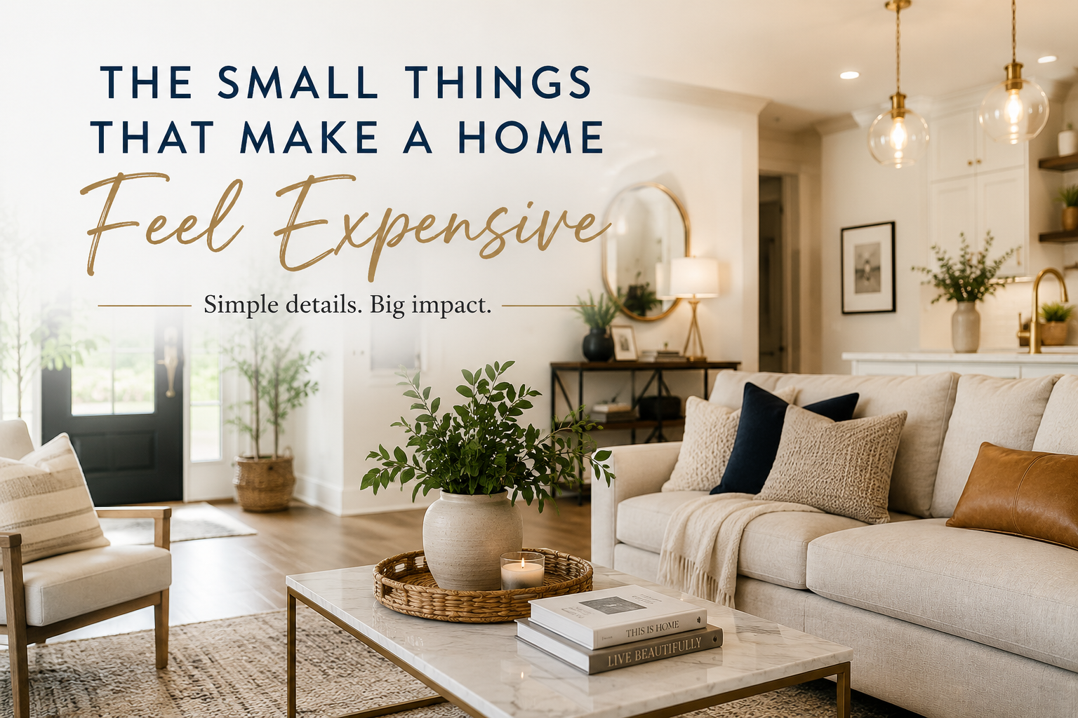 Bright modern living room with clean decor, natural light, and luxury-inspired home styling