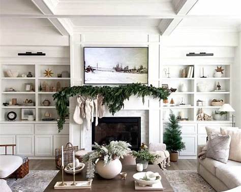Holiday decorated Fire place