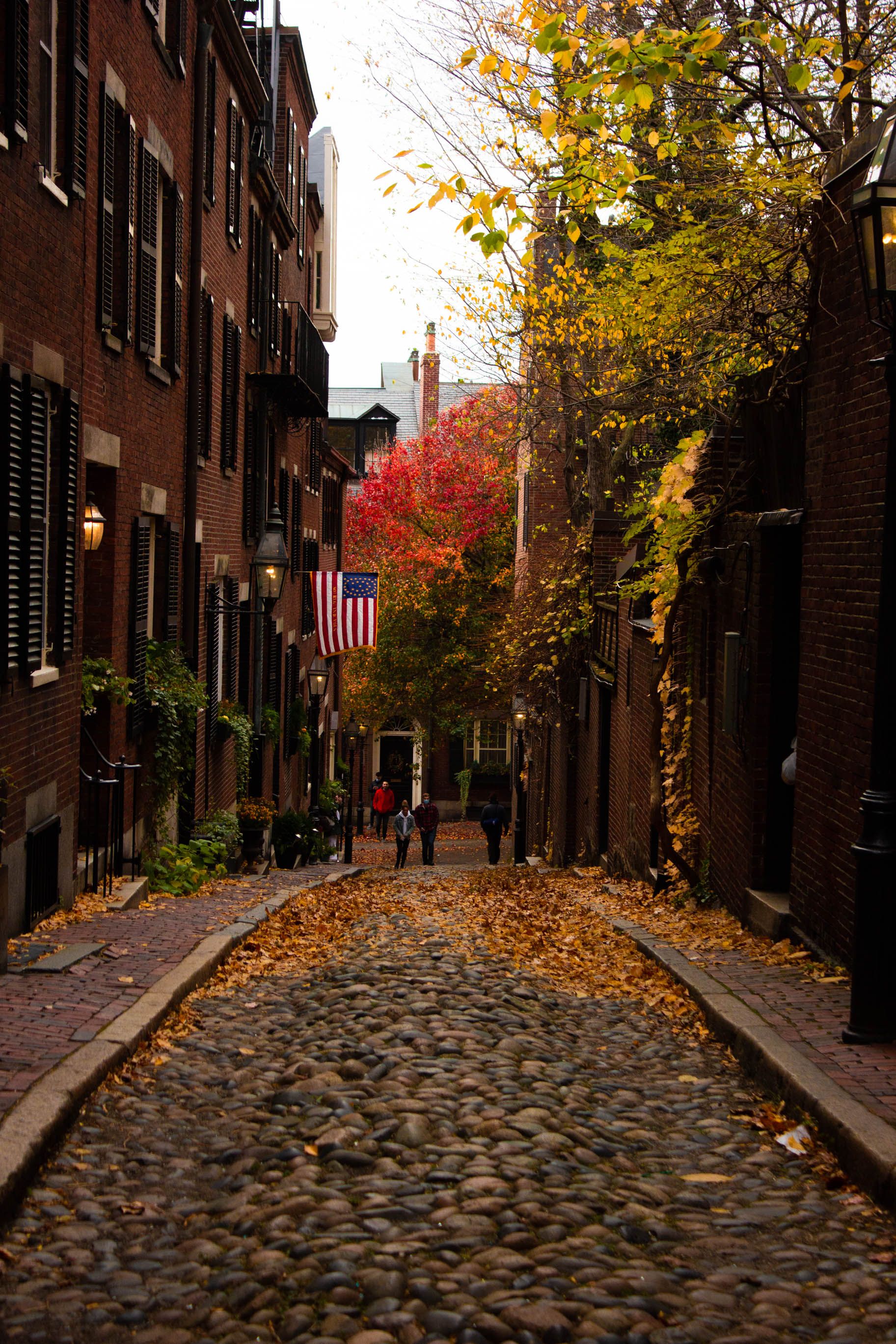 Seacoast New Hampshire downtown decorated with early fall foliage.
