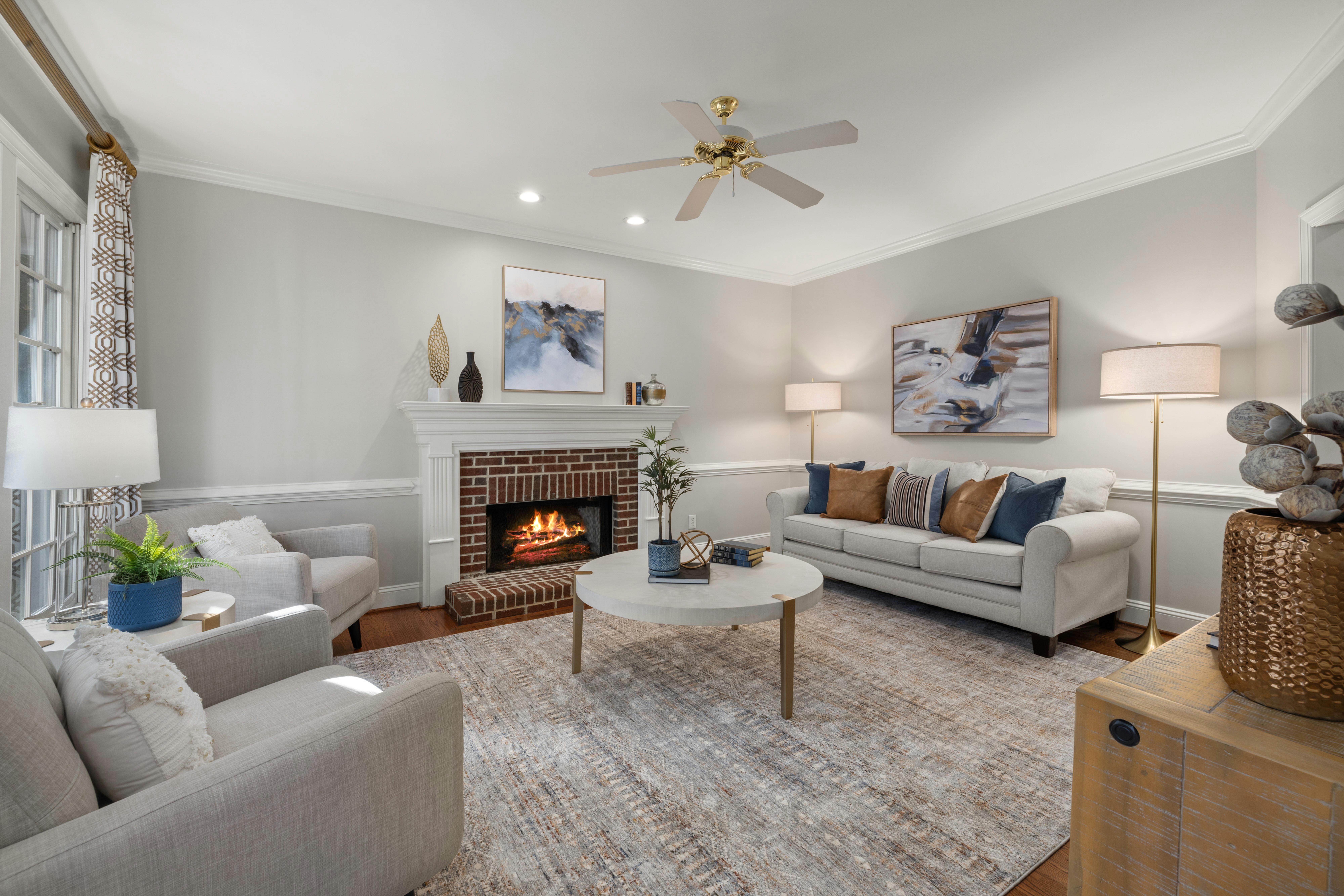 Staged Living room with fireplace