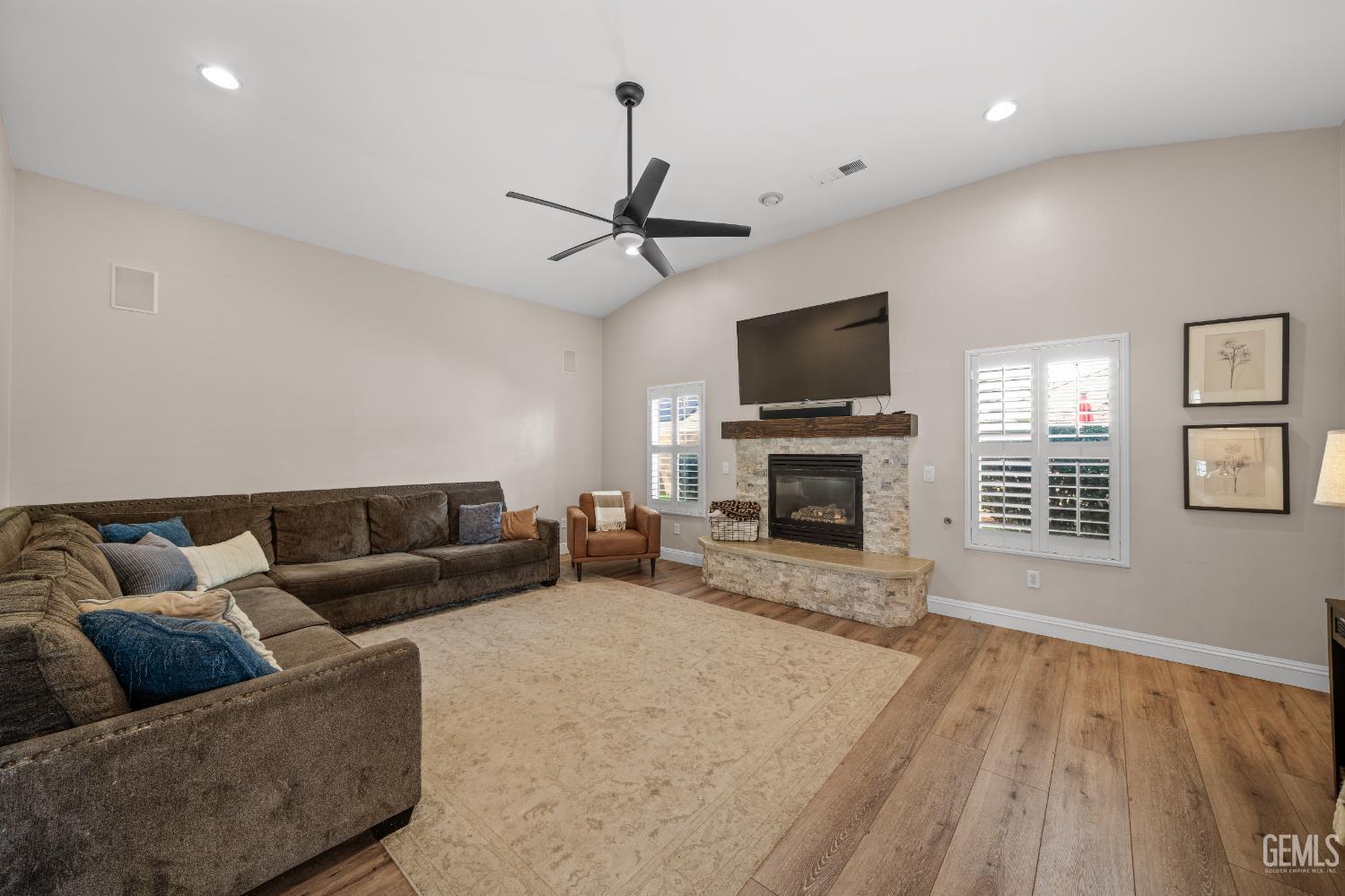 Great room with fireplace in Shiloh Estates home for sale in Bakersfield CA