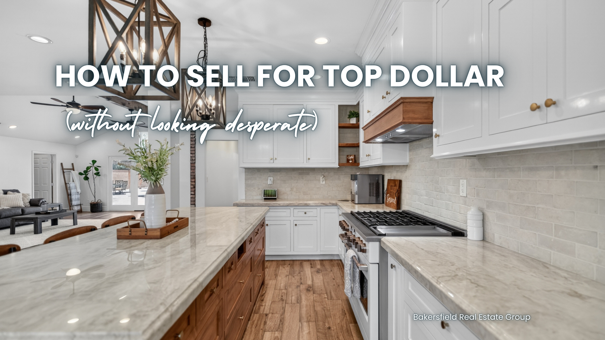 How to sell your home for top dollar in Bakersfield, California. Clean, staged living room showing how preparation, pricing, and presentation help homes sell faster and attract stronger offers.
