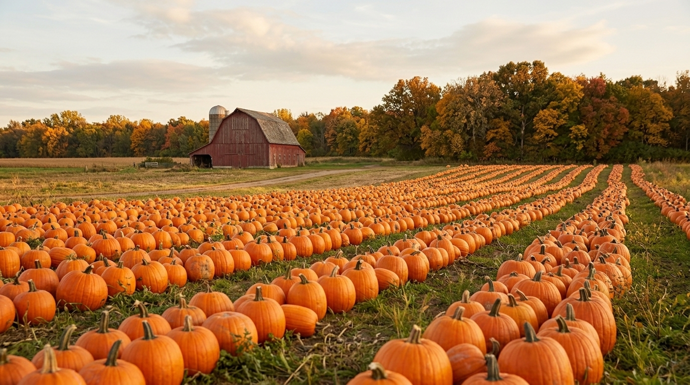 Pumpkin patch field at golden hour in the northwest Twin Cities metro