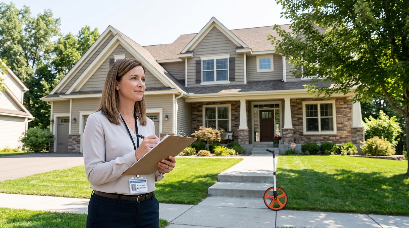 Home appraiser reviewing a Minnesota property during the appraisal process