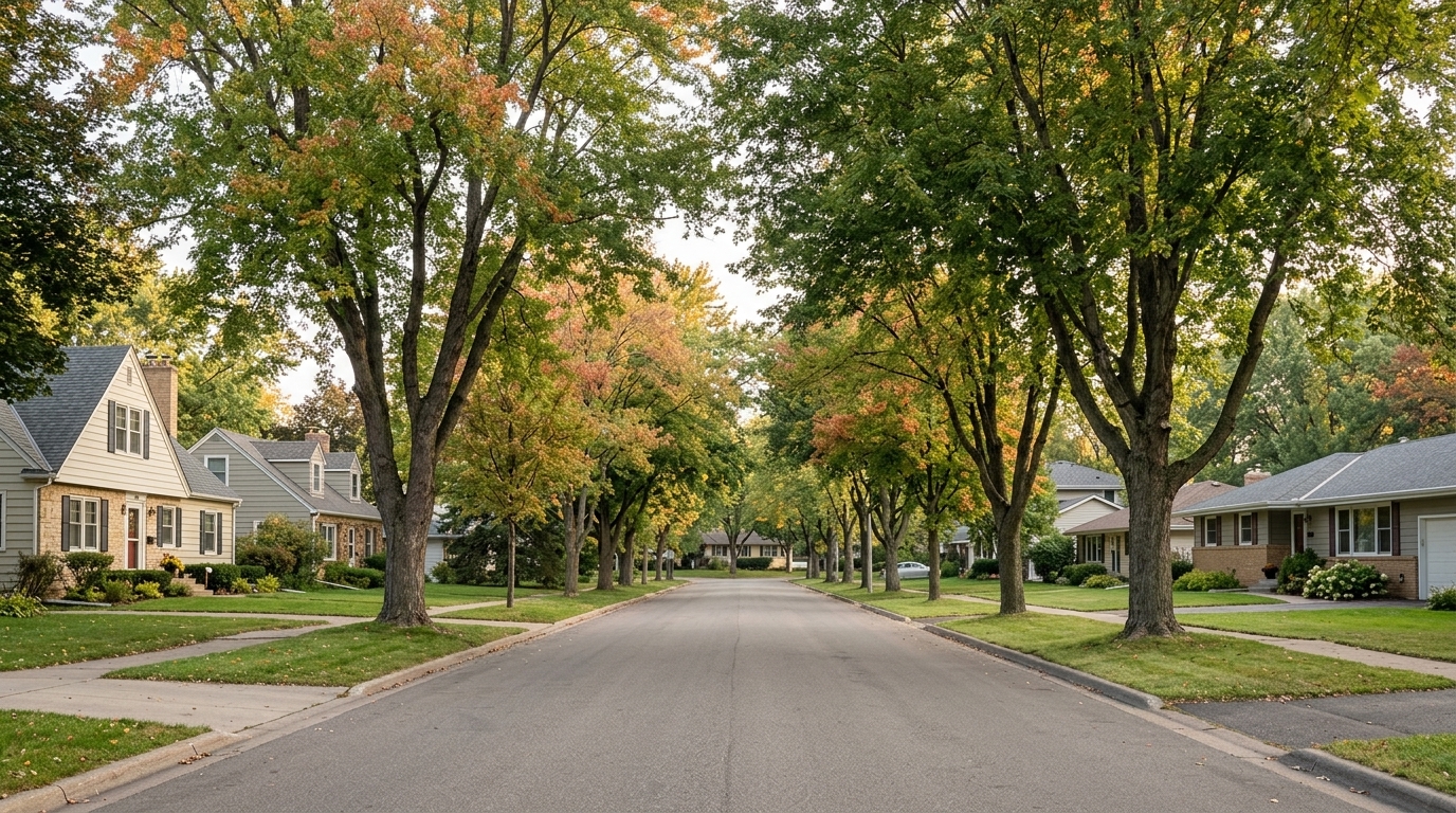 North metro Minnesota residential street in early fall