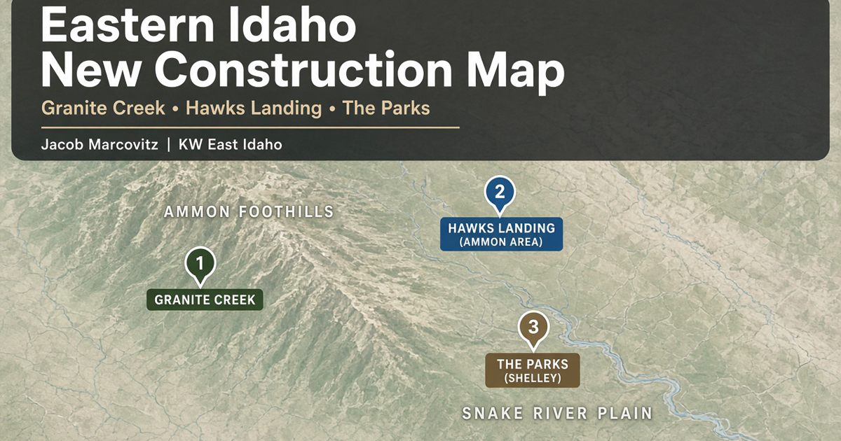 Eastern Idaho New Construction Map: Granite Creek, Hawks Landing (Ammon) & The Parks (Shelley) header image.