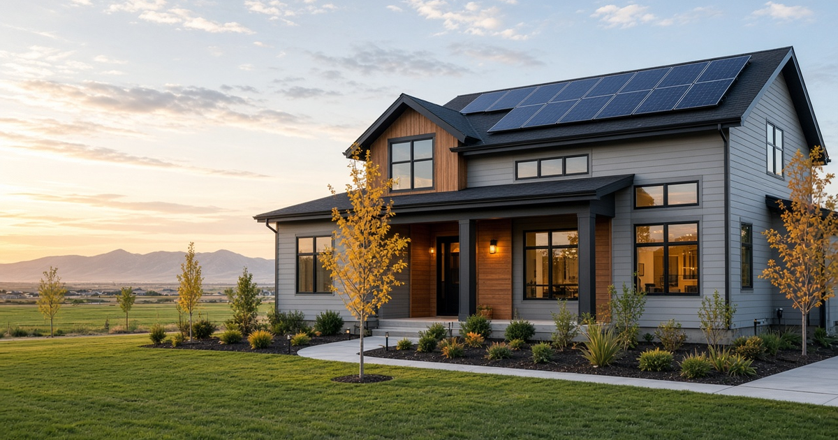 Modern new energy-efficient home with rooftop solar in an Eastern Idaho neighborhood