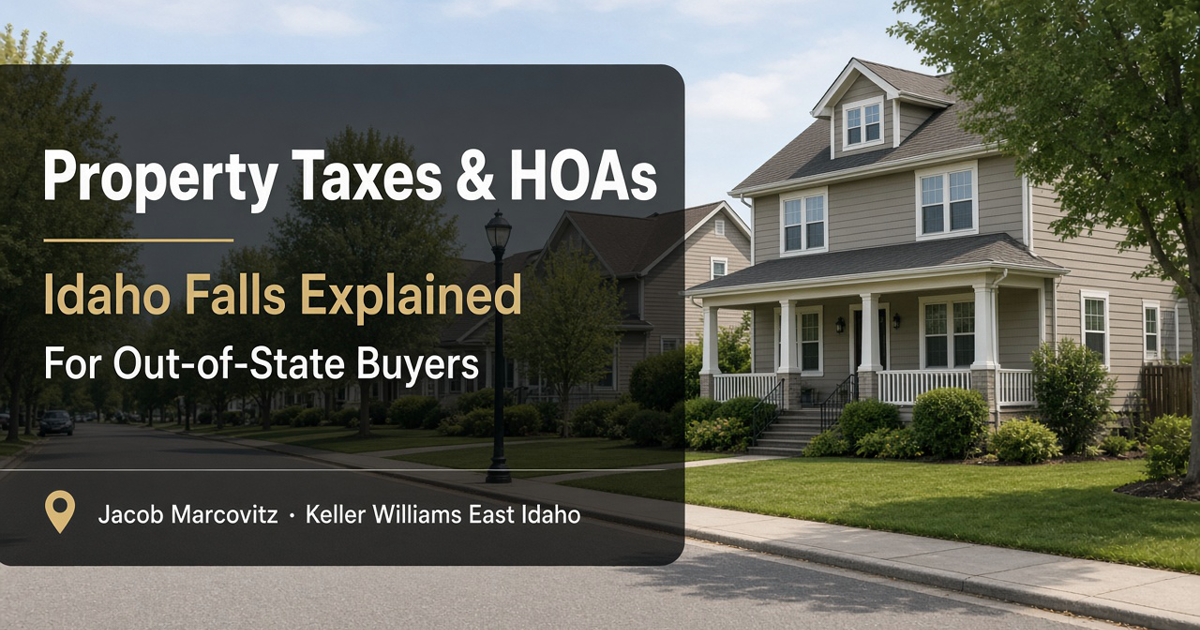 Idaho Falls home and neighborhood illustrating property taxes and HOA costs for out-of-state buyers — Jacob Marcovitz, Keller Williams East Idaho