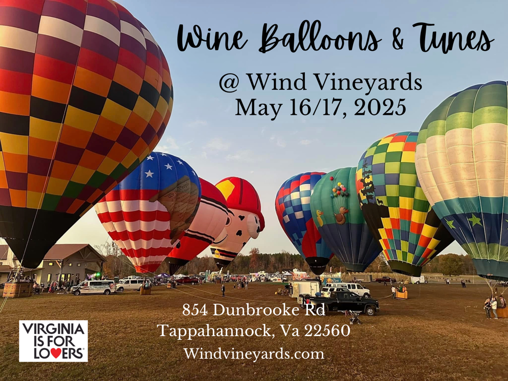 Evening balloon glow illuminating the sky at Wind Vineyards during the festival in Tappahannock.
