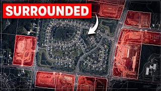 Chris Colgan video thumbnail: aerial neighborhood with surrounding parcels highlighted in red and the word Surrounded