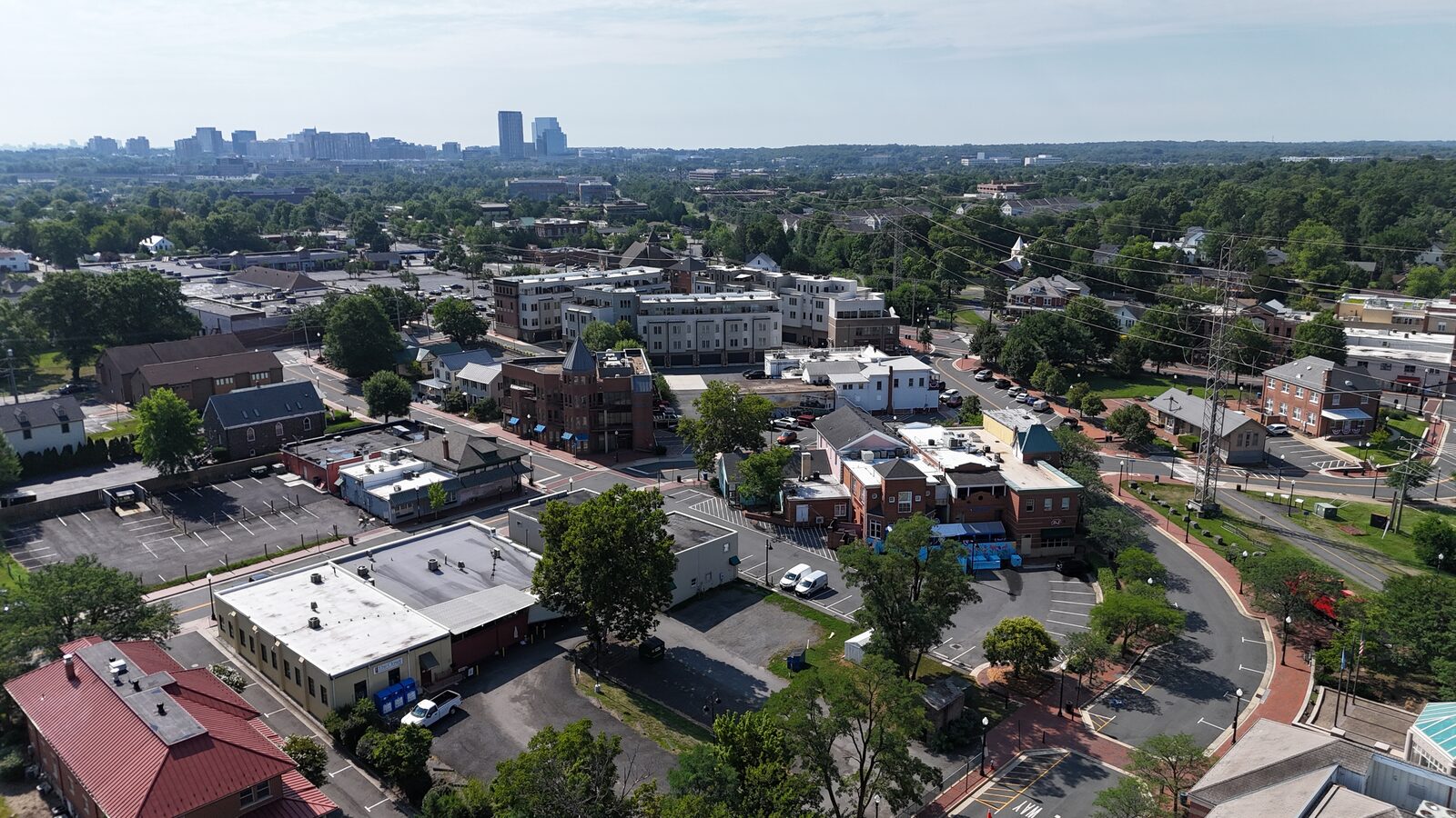 Aerial view of downtown Herndon and nearby residential neighborhoods in Virginia
