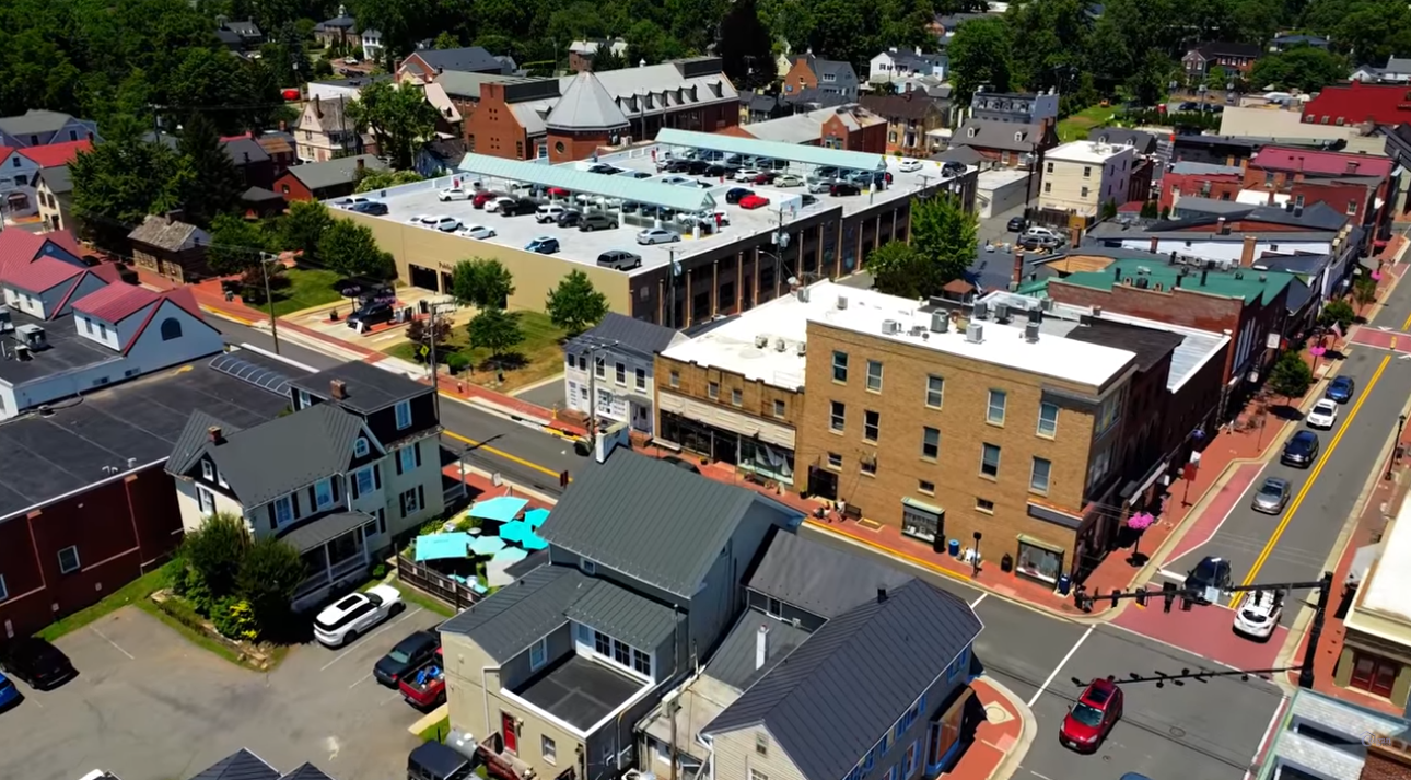 Aerial view of historic downtown Leesburg, Virginia