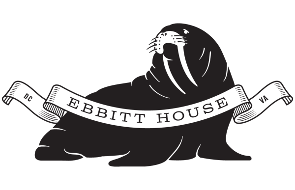 Official Ebbitt House walrus logo, credited to Ebbitt House and Clyde’s Restaurant Group
