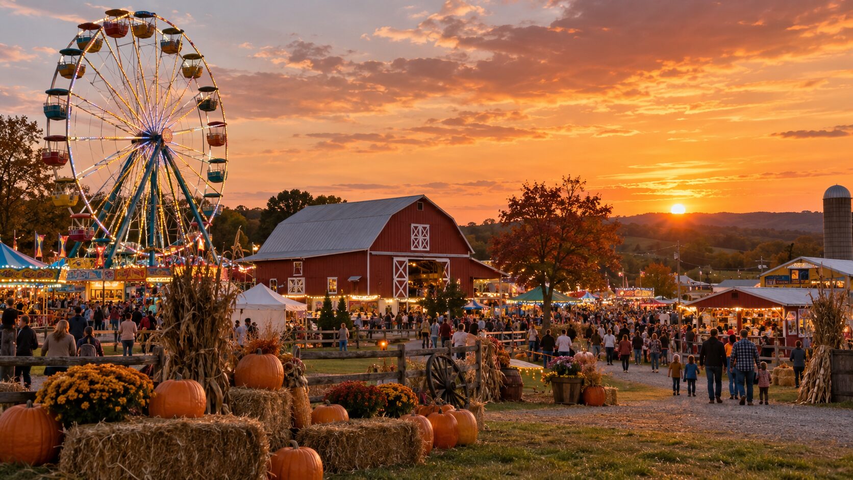 Families enjoying the State Fair of Virginia at sunset in Doswell
