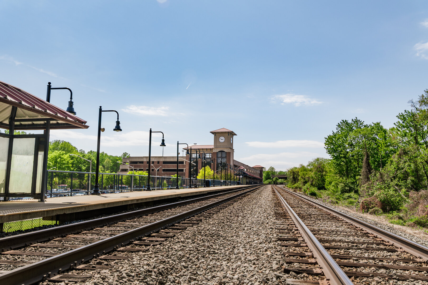 Burke Centre VRE station and railroad tracks in Burke, Virginia