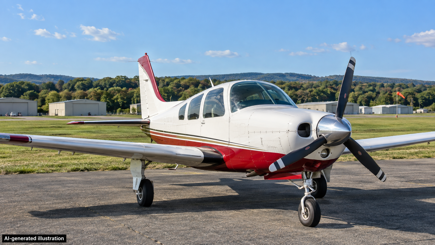 AI-generated illustration of a small airplane at a generic Virginia regional airport; not an actual Leesburg Airshow photograph