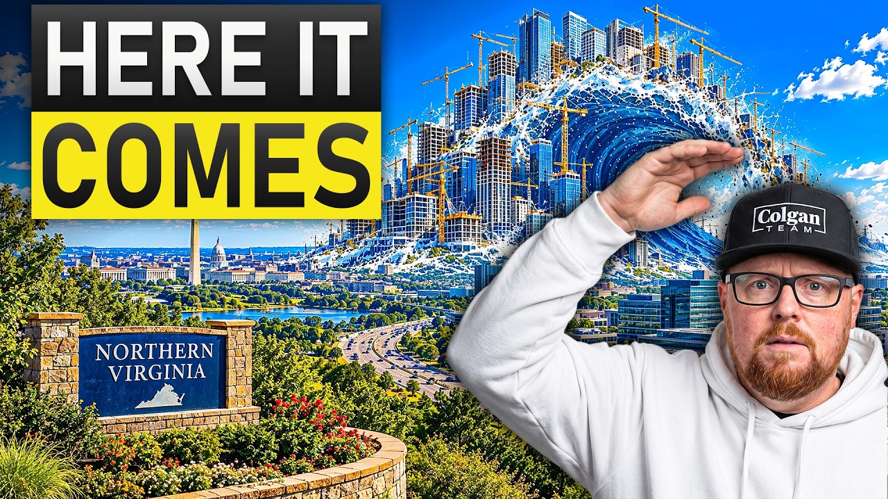 Chris Colgan video thumbnail reading Here It Comes, with an illustrated wave of Northern Virginia development