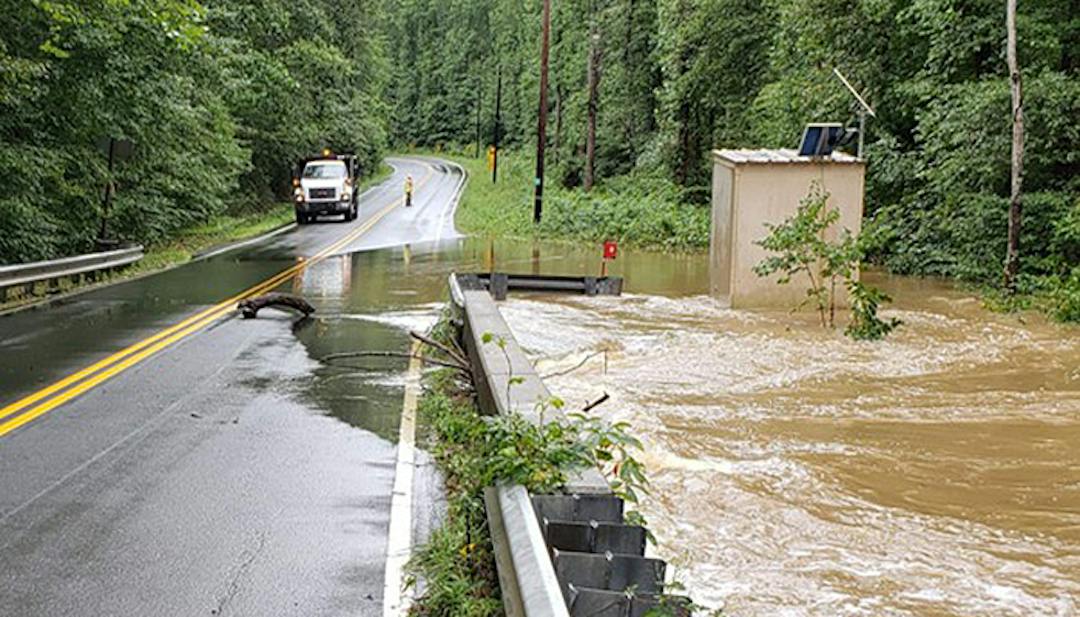 Flooded roadway pictured on Prince William County’s Flood Resilience Plan page; exact location and date not specified