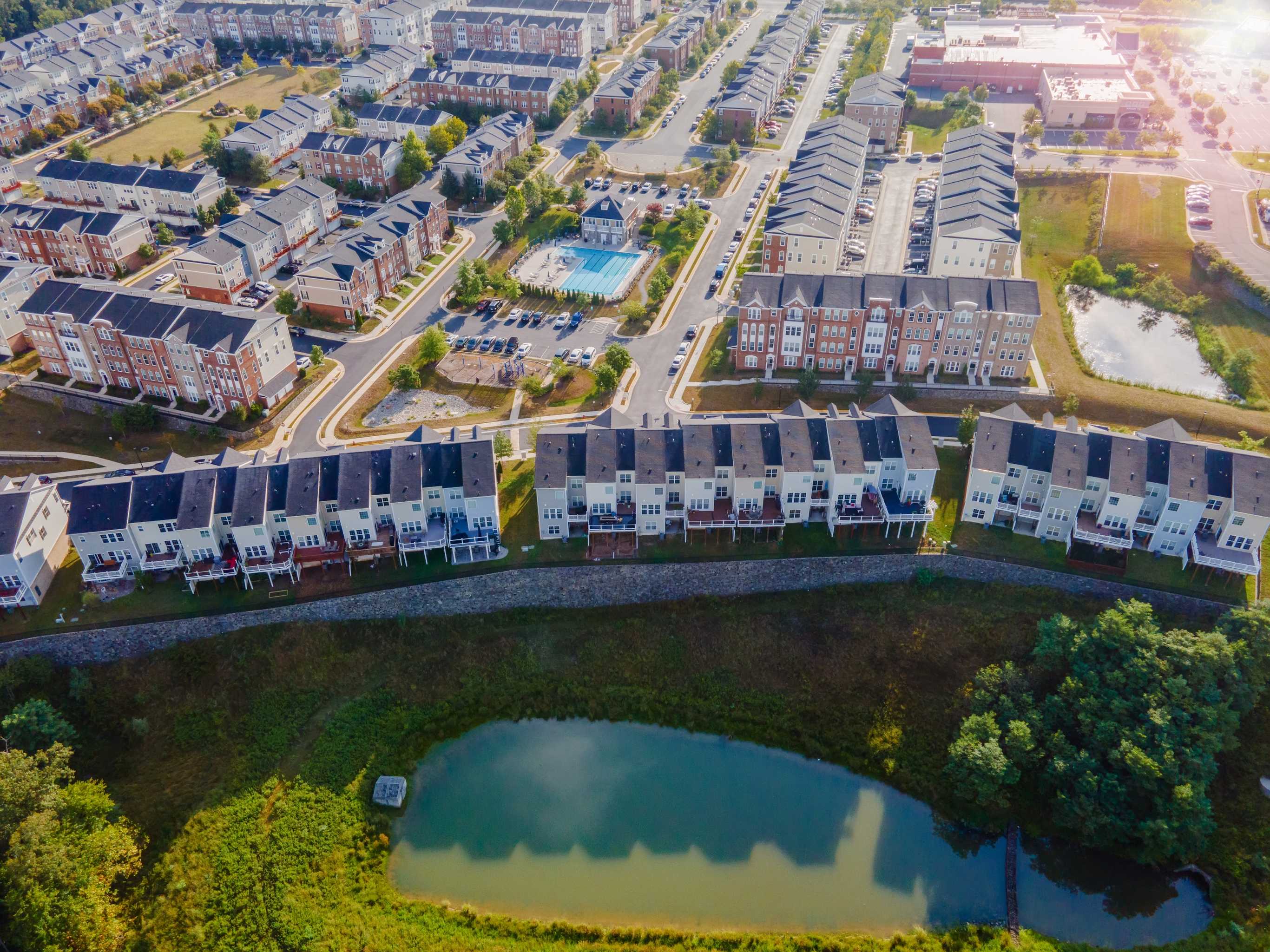 Aerial view of an Ashburn residential community, shown as representative housing context