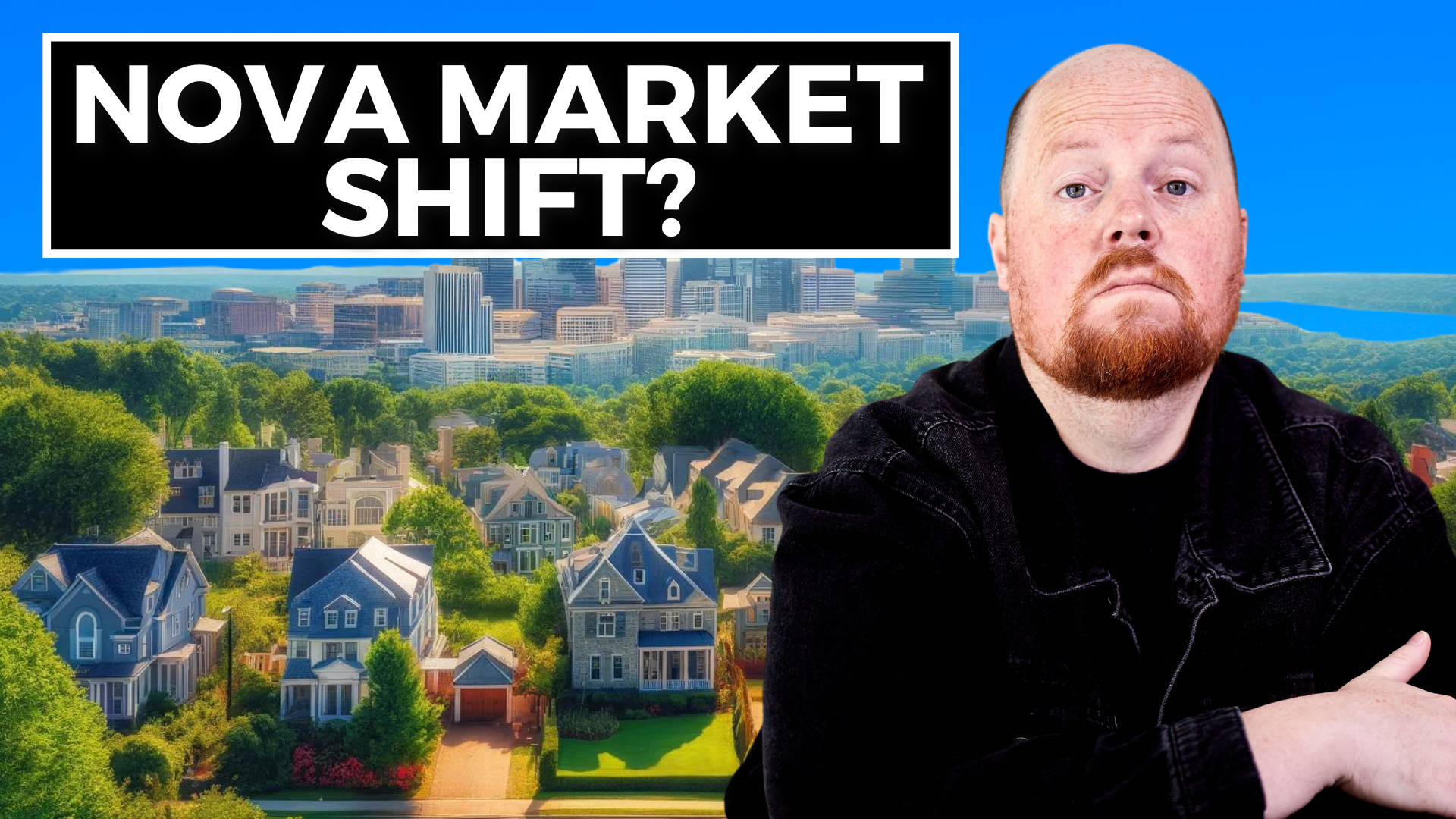 Realtor Chris Colgan in front of a background of Northern Virginia homes, for a blog post about the May 2025 real estate market shifting to favor buyers.
