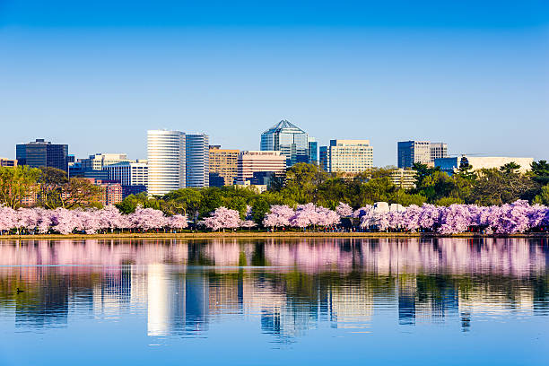 Aerial view of Arlington, VA skyline overlooking Rosslyn, the Potomac River, and Washington D.C., showcasing Arlington's proximity and urban appeal.