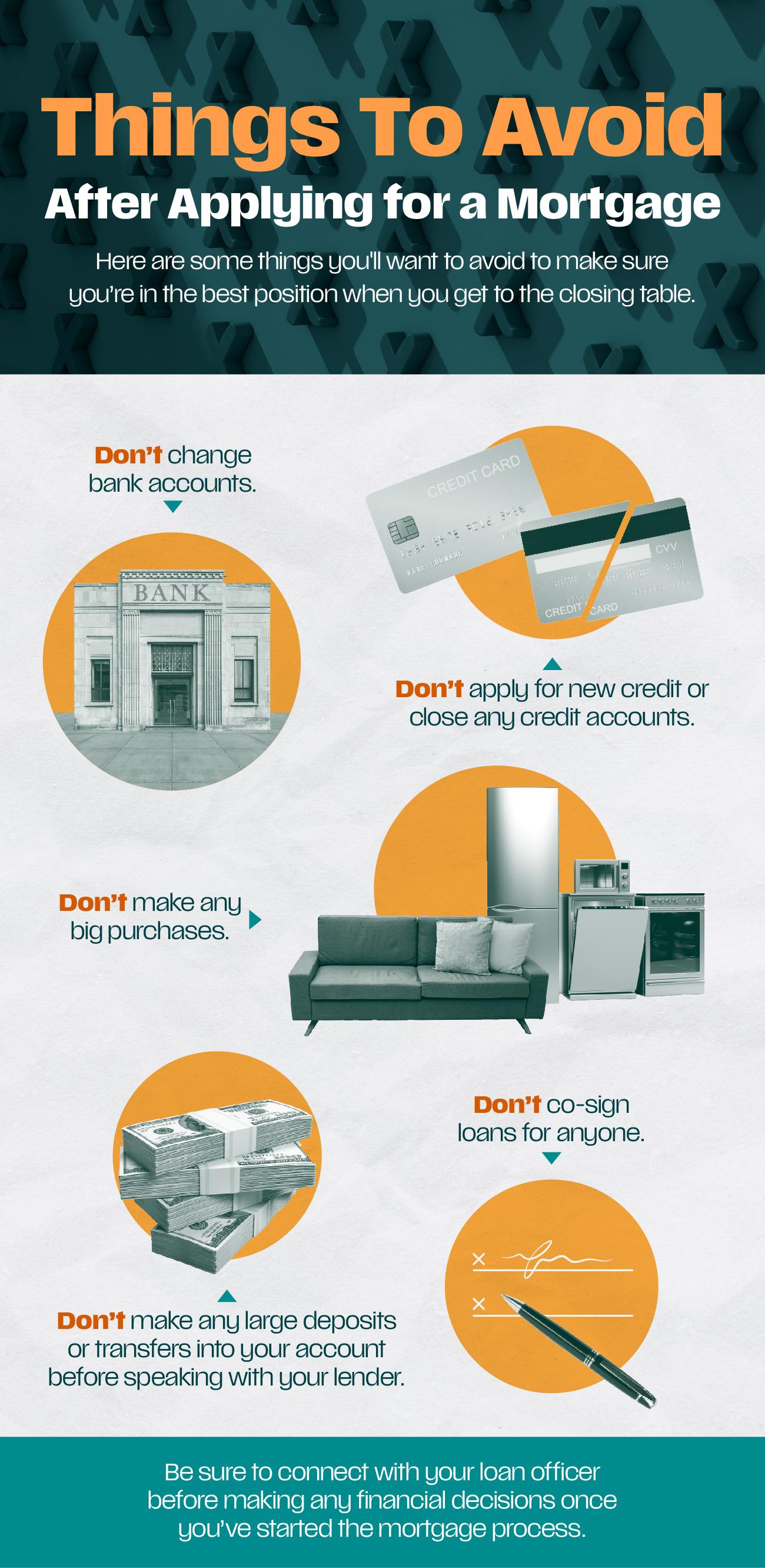 Things To Avoid After Applying for a Mortgage [INFOGRAPHIC] header image.