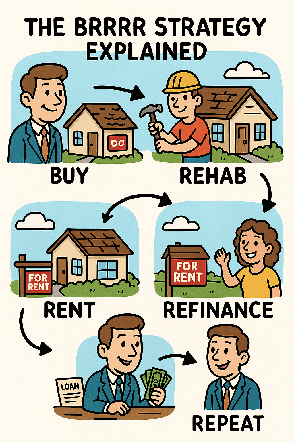 The BRRRR Strategy Explained: Buy, Rehab, Rent, Refinance, Repeat header image.
