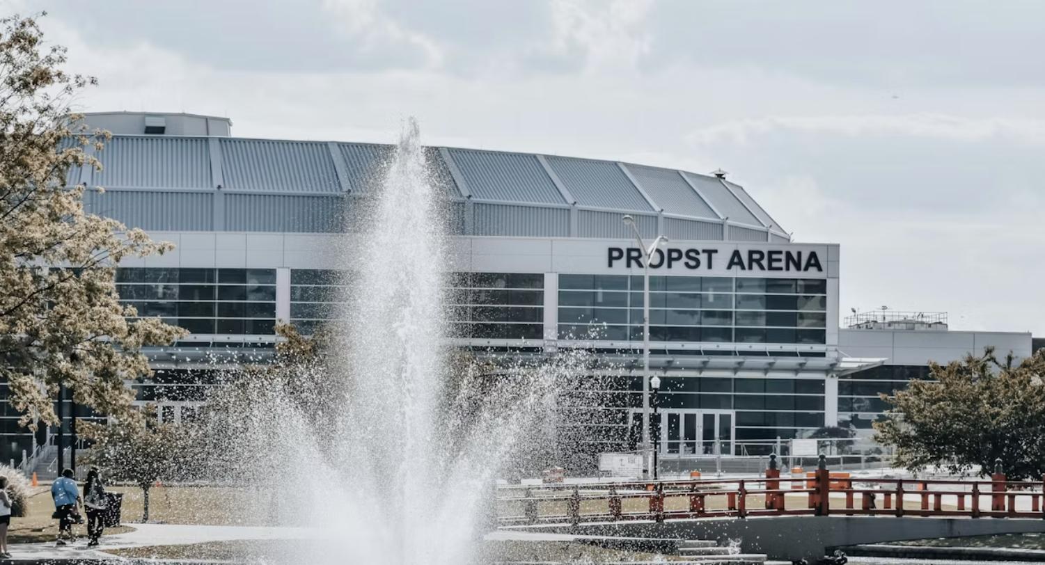 Propst Arena and fountain in Huntsville, Alabama