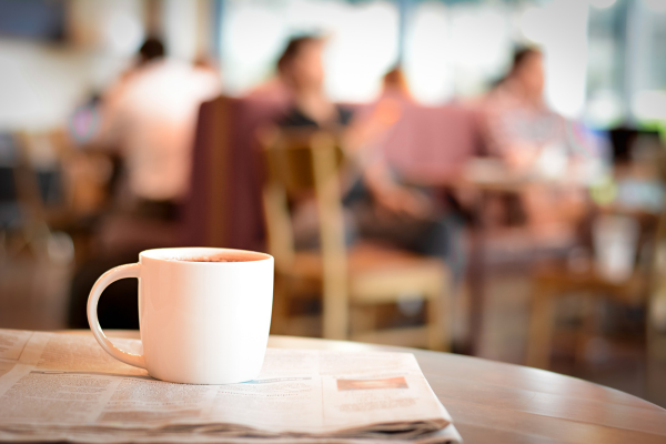coffee cup on a table in a coffee shop