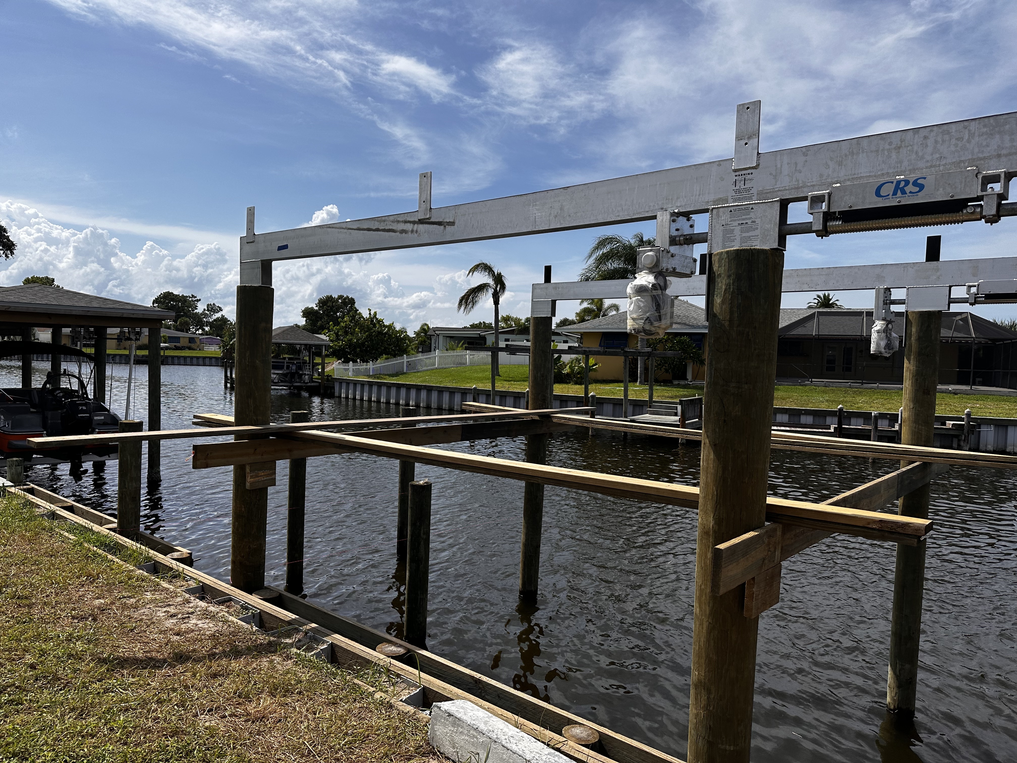 Marine Contractors Building New Dock and Lift at Diana Shores Home in Merritt Island