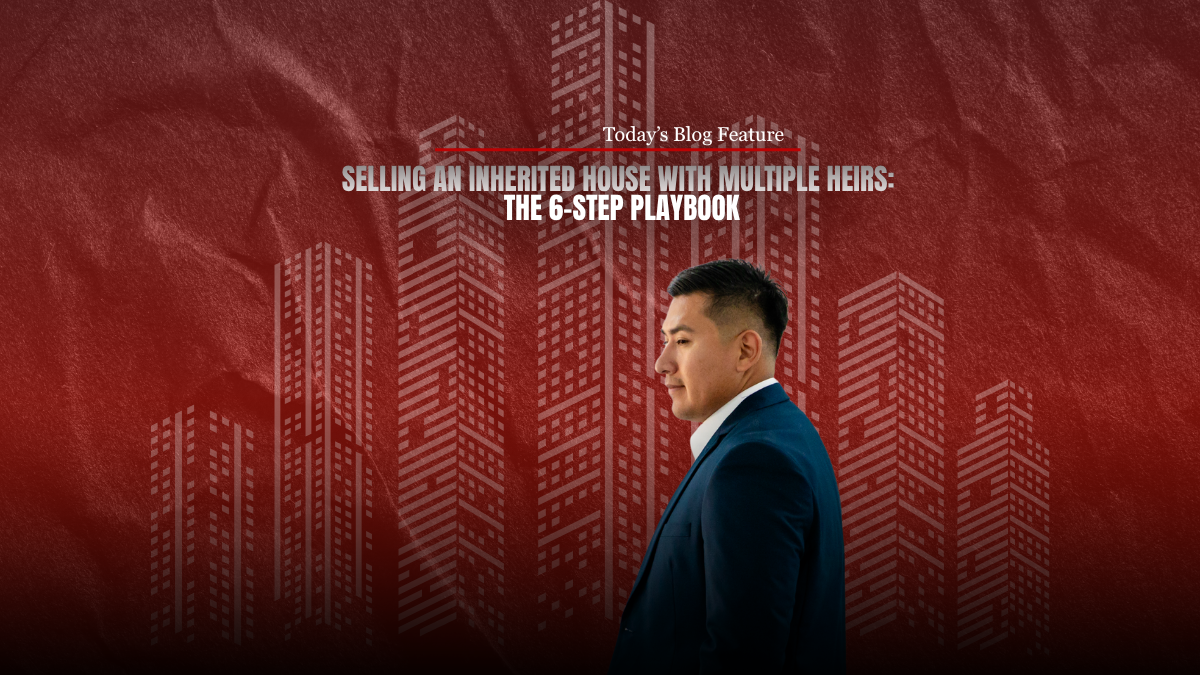 Inherited family home for sale in a San Diego County neighborhood with a for sale sign in the yard