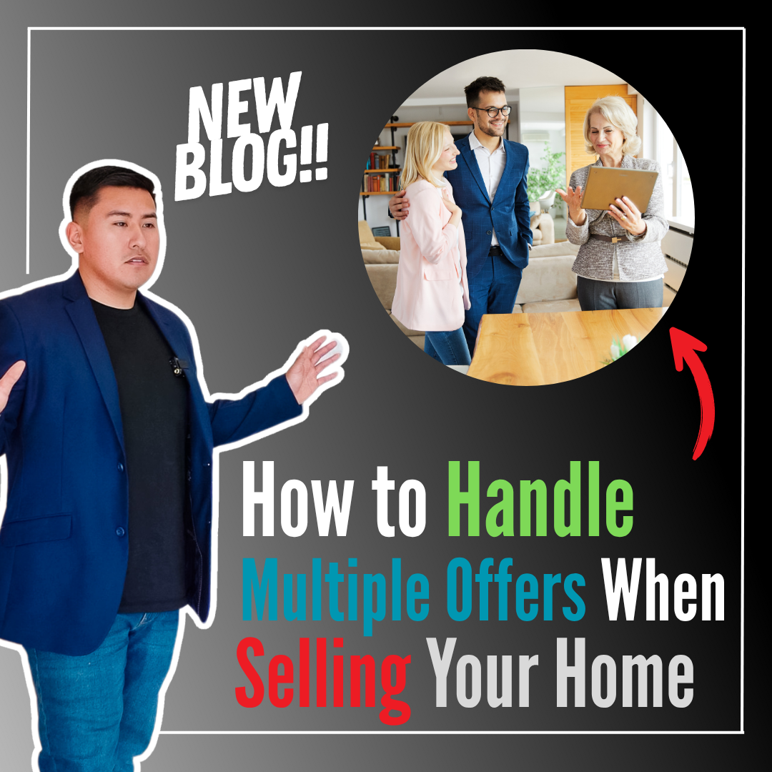 Home seller reviewing multiple real estate offers with their agent.