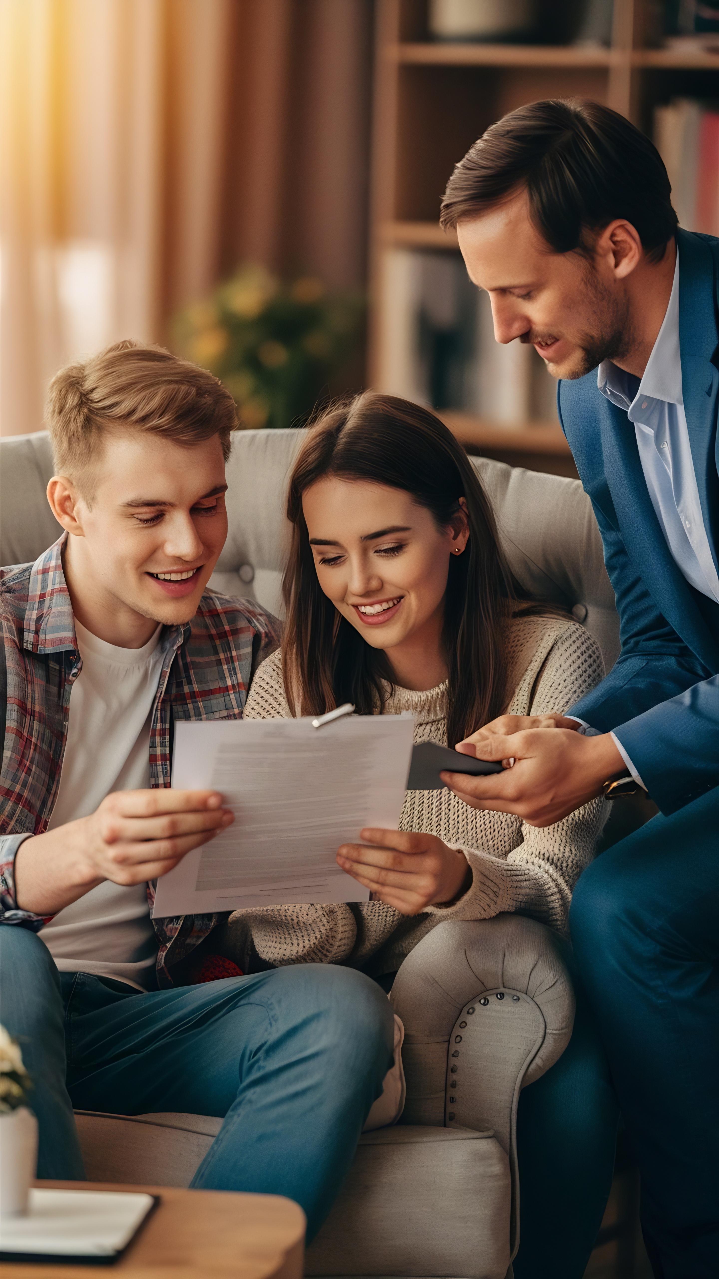 First-time buyers in Oceanside reviewing the difference between pre-approval and pre-qualification with a realtor.