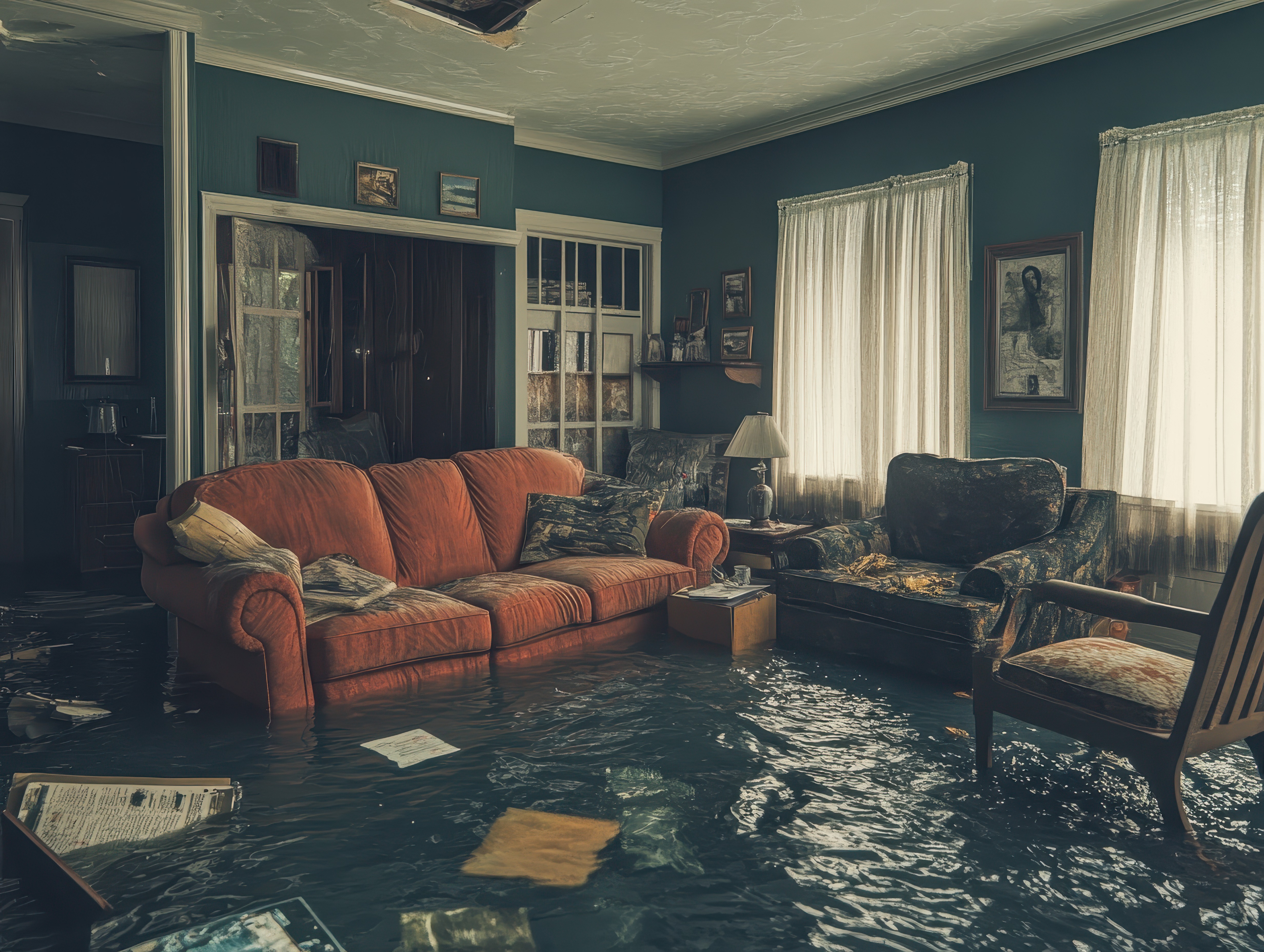 Probate home in Oceanside with visible flood damage after a storm