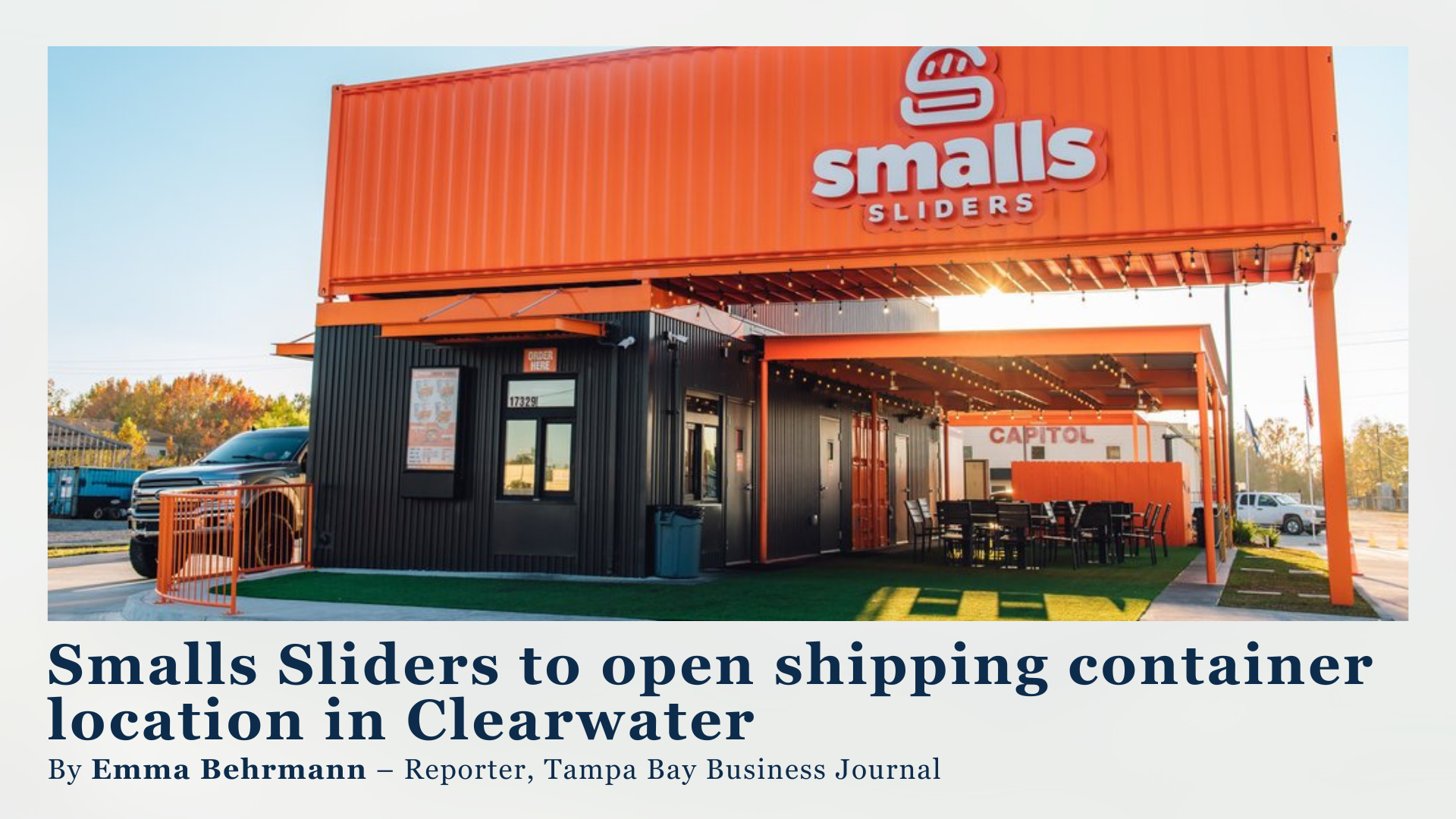 Smalls Sliders to open shipping container location in Clearwater header image.