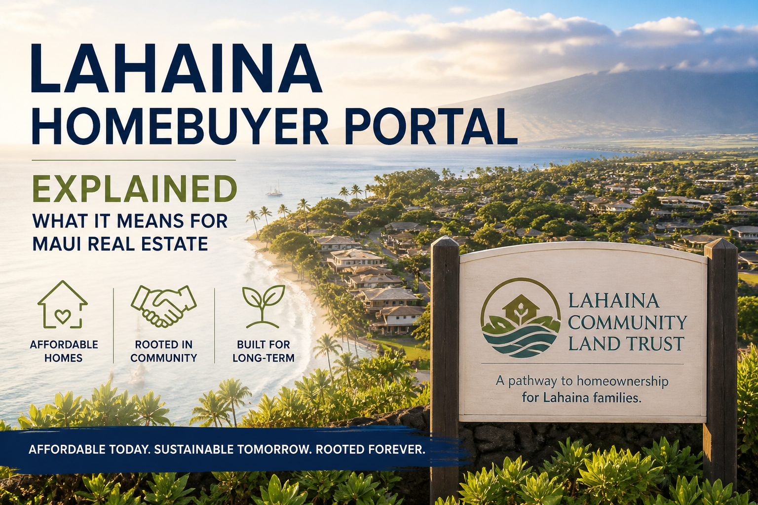 Lahaina homebuyer portal explained with coastal Maui homes and community land trust housing concept