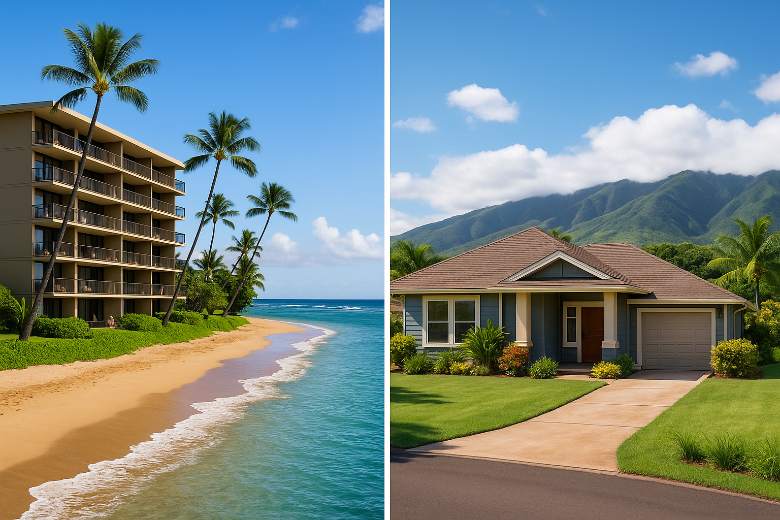 Comparison of a beachfront condo and single-family home in Maui