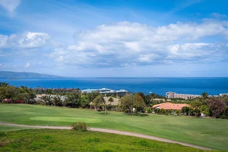 Tropical landscaping at Wailea Fairway Villas overlooking the golf course and Pacific