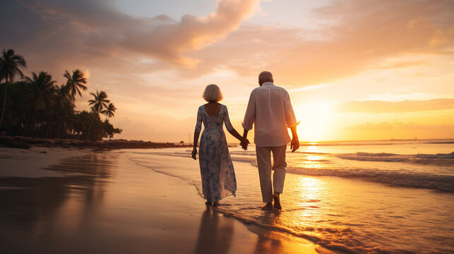 Retired couple enjoying sunset at a beachfront condo in Kihei, Maui