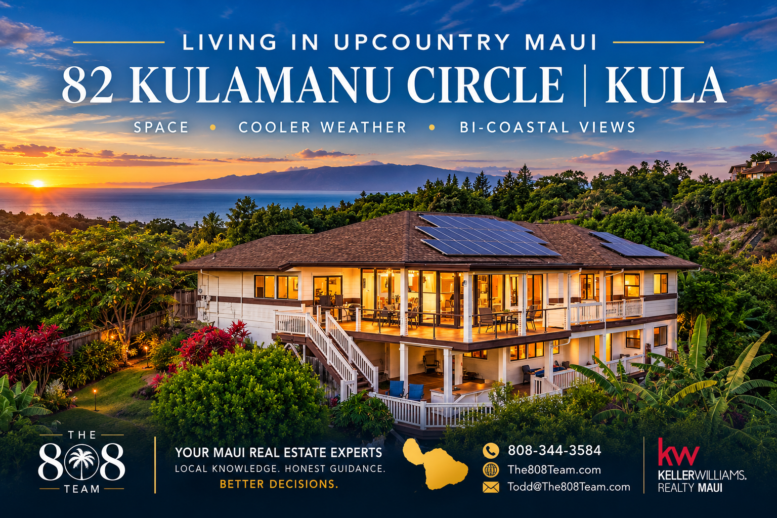82 Kulamanu Circle home for sale in Kula Maui featuring Upcountry living and bi-coastal ocean views.